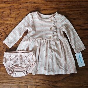 NEW Carter's 6 Month Baby Girl Long Sleeve Dress Light Pink White Stripe